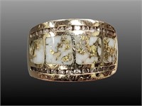 Stunning 14 kt gold and diamond ring, 4 panels of