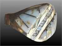14kt Gold and diamond ring, with gold veined quart