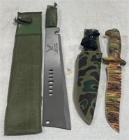 Very sharp hunting knife and machete