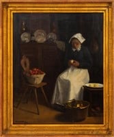 Edward B. Fulde "Peeling Apples" Oil on Canvas