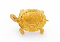 Italian 18K Yellow Gold Ruby Turtle Pin