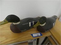 2 vintage wood duck decoys with glass eyes - 17"