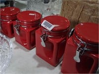 4 Red Glass Food Storage Containers
