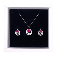 Sterling Silver 2 Piece Red Ruby Jewelry Set
