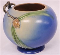 ROSEVILLE BLUE PINECONE FOOTED SQUAT VESSEL WITH