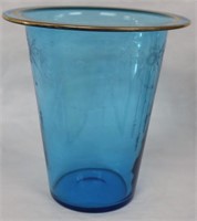 SIGNED HAWKES ELECTRIC BLUE VASE, ENGRAVED