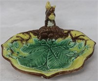 19TH C. MAJOLICA TRAY WITH STANDING SQUIRREL &