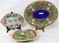 THREE 19TH C. MAJOLICA TRAYS, VARIOUS FLORAL