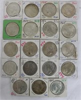 COLLECTION OF 19 PEACE DOLLARS, (4) 1922 THREE