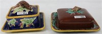 TWO 19TH C. MAJOLICA SARDINE & COVERED SHELL &
