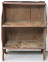 19TH C. TWO TIER BUCKET SHELF, CUT OUT ENDS,