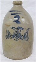19TH C. 2 GAL. STONEWARE JUG WITH EAGLE & BANNER