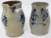 TWO SMALL 19TH C. STONEWARE HANDLED PITCHERS WITH