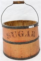 LATE 19TH C. SUGAR BUCKET, OLD RED PAINTED