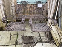 WROUGHT IRON BENCH AND CHAIRS