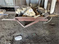 WOODEN WHEEL BARROW AND CONTENTS