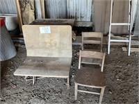 SCHOOL DESK AND KIDS WOODEN CHAIRS