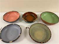 5 Hand Thrown and Decorated Bowls As Shown
