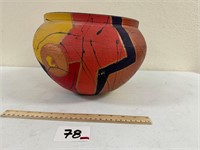 Contemporary Design Painted Pot Signed 12" x 8"