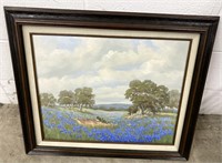 Vintage Vivian Love Blue Bonnet Landscape Painting