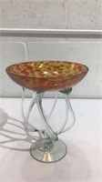 Gorgeous Art Glass Hand Blown Compote K15B