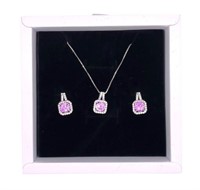 Sterling Silver Pink Sapphire 2 Piece Jewelry Set