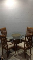 Carved Wood Glass Top Table W 4 Chairs Z10B