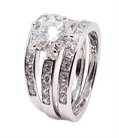 Sterling Silver Moissanite Diamond Ring Set