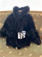 Reversible Black hooded Leather/Fur coat