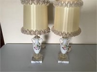 18in White Flower Lamps Marble Base set of 2