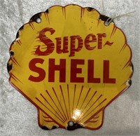 Enamel Cut Out "SUPER SHELL" Door Push Plaque