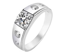 Sterling Silver Moissanite Diamond Mens Ring