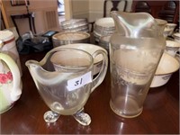 WHEEL CUT PITCHER AND 3 FOOTED PITCHER