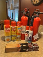 Fire extinguishers, spray, fuel, matches
