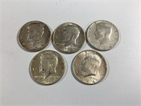 Five 1964 Kennedy Silver Half Dollars