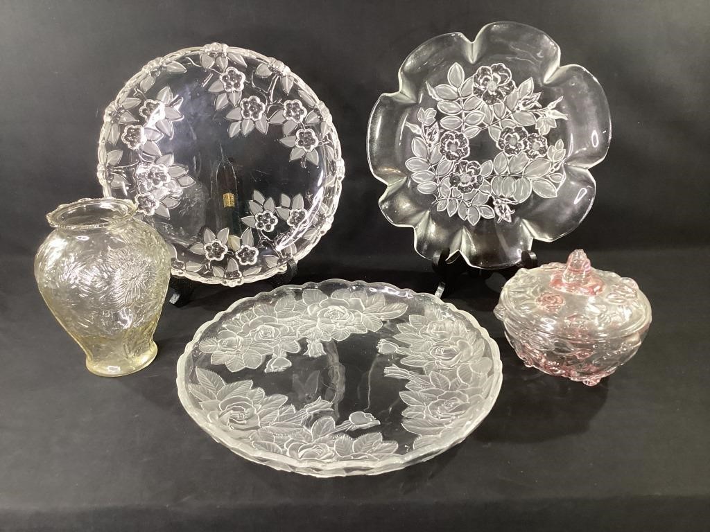 Glass Flower Serving Bowls,Vase & Mikasa Candy