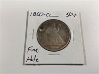 1860 O Seated Half Dollar,FINE,Hole