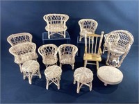 Vintage Wicker Doll Furniture Chairs & Tables