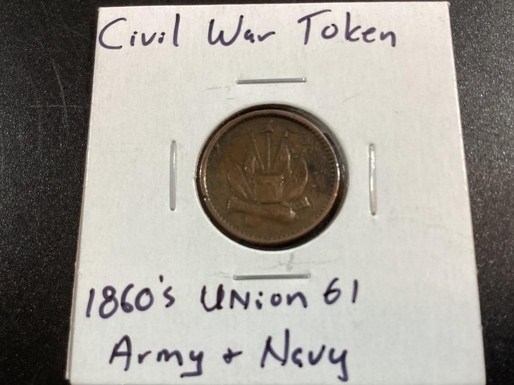 1860’s Civil War Token Union 61 Army & Navy