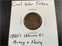 1860’s Civil War Token Union 61 Army & Navy