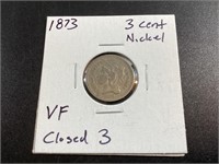 1873 3 Cent Nickel,Closed 3,VF