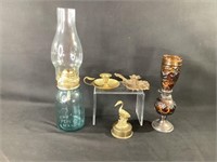 Oil Lamps, Brass Candle Holders & Stork