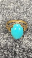 14K  Large Turquoise Ring 4.28 Grams Size 6