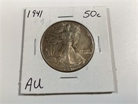 1941 Walking Liberty Silver Half Dollar,AU