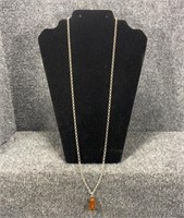 Sterling Silver Chain and Genuine Amber Pendant