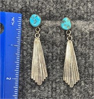 Sterling Silver Turquoise Hanging Earrings 5.4 Gra