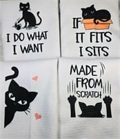 Four Adorable Black Cat Kitchen Towels