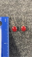 Sterling Silver red stone earrings