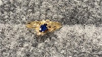 14KY Diamonds & Blue Sapphire Ring 1.89 Grams S6.5