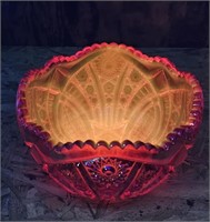 LE Smith Carnival Glass Amberina Bowl-GLOWS